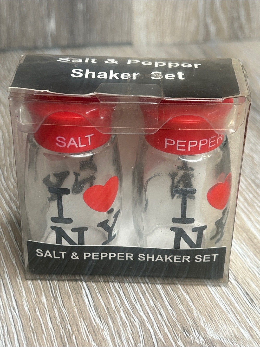Red Salt & Pepper Shaker Set with NY Heart Design